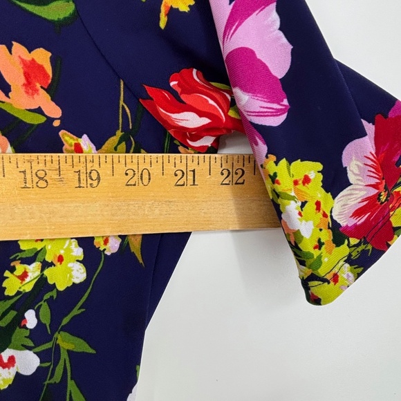 Roz & Ali Womens 1X Pullover Knit Dress Indigo Blue Multi Floral Elbow Sleeves - Picture 7 of 9